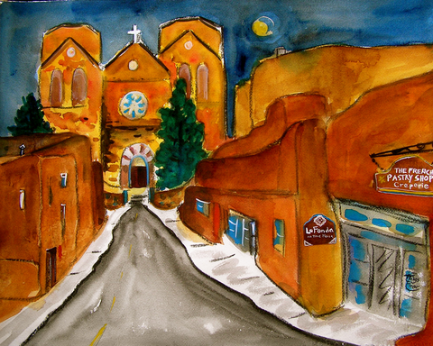 Sandy Vaillancourt, "La Fonda and Cathedral" FRAMED PRINT