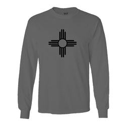 "ZIA" Symbol Long Sleeve Adult Tee - Gray with Black Zia