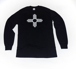 "ZIA" Symbol Long Sleeve Adult Tee - Black with Turquoise Zia